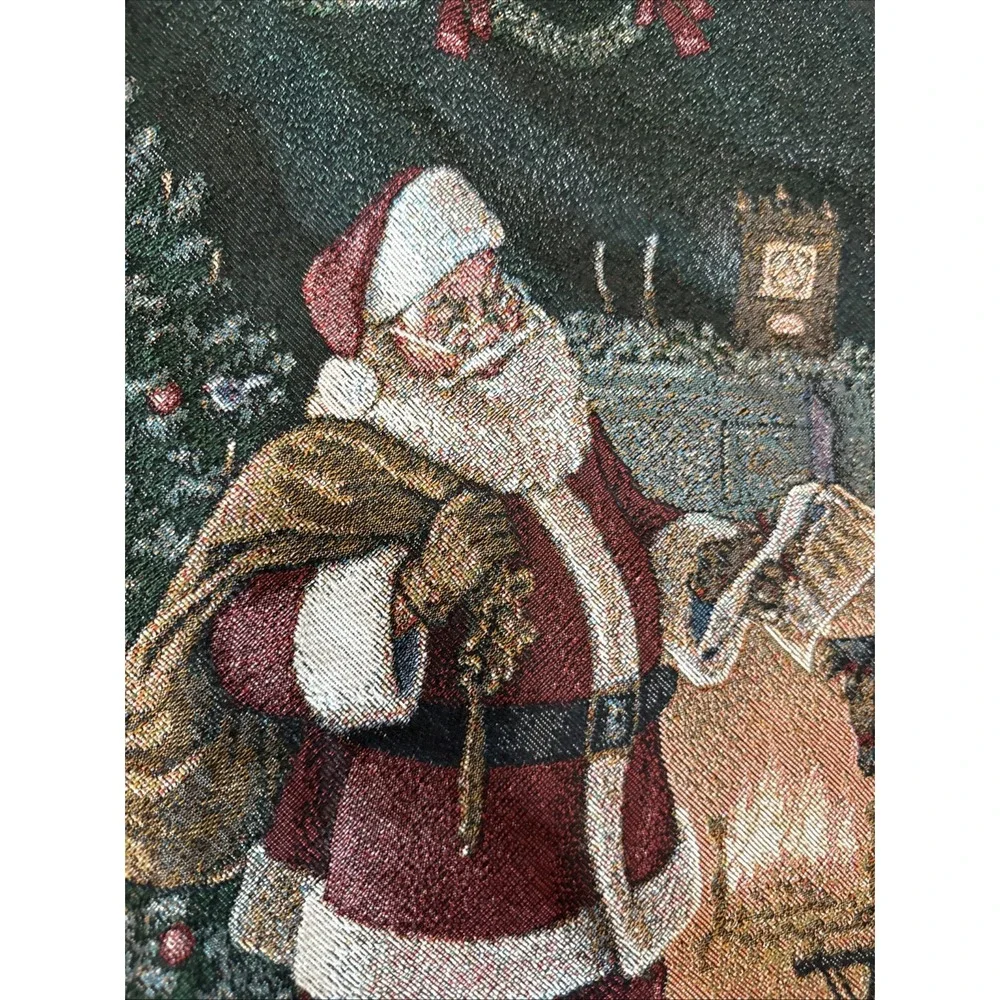 Vtg Mohawk Home Tapestry Christmas Tree Skirt Santa Fireplace Gifts Scene 51